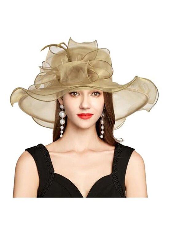 Unisex Kentucky Derby Hat Organza Veil Feather Fascinator Sun Hat
